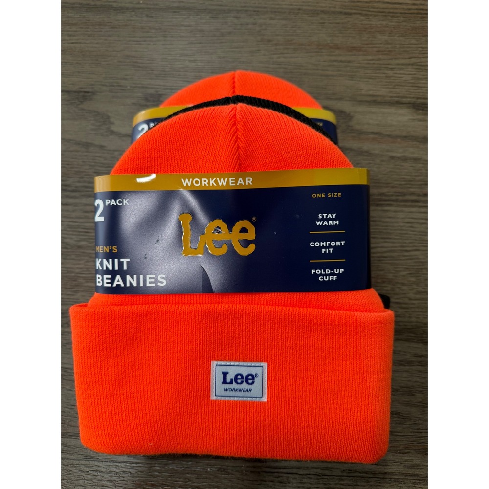 Lee Knit Beanies Orange Black Workwear One Size Stay Warm Fold Up Cuff